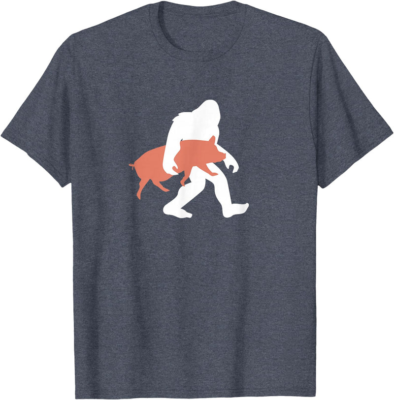Triple G Mavs Bigfoot Carrying Pig Shirt, Funny Cute Sasquatch Gift T-Shirt - Heather Blue