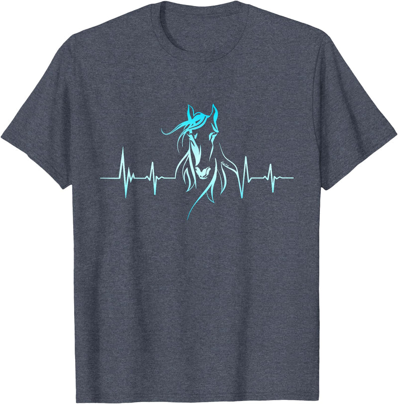 Farm n' Fancy Horse Heartbeat for Women Girls Teens Horseback Lover Riding T-Shirt - Heather Blue