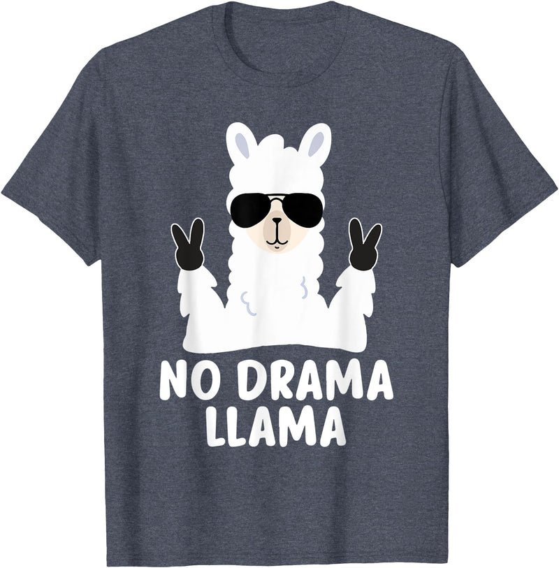 No Drama No Pob-Llama Alpaca Gifts No Drama Llama Alpaca with Sunglasses Llama Alpaca T-Shirt - Heather Blue