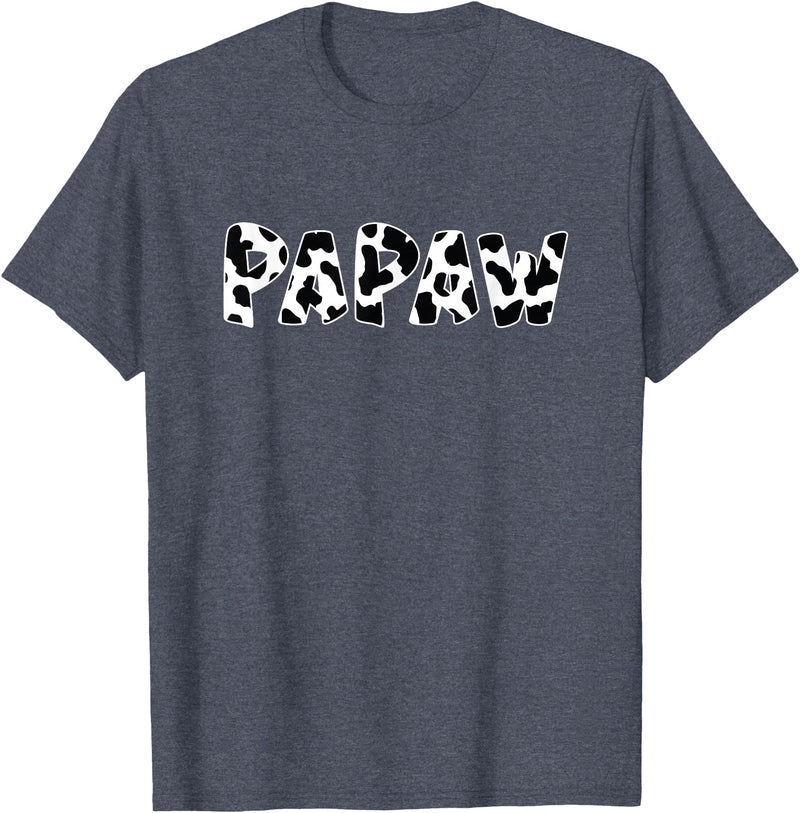 funny saying Gifts for Family Members and more Papaw Cow Print Cow Pattern T-Shirt - Heather Blue