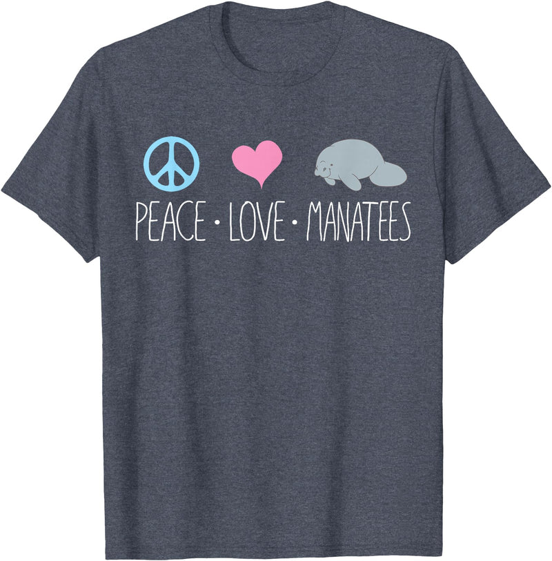 Sea Cows Tees Cute Manatee TShirt, Peace Love Manatees Chubby Sea Cow T-Shirt - Heather Blue