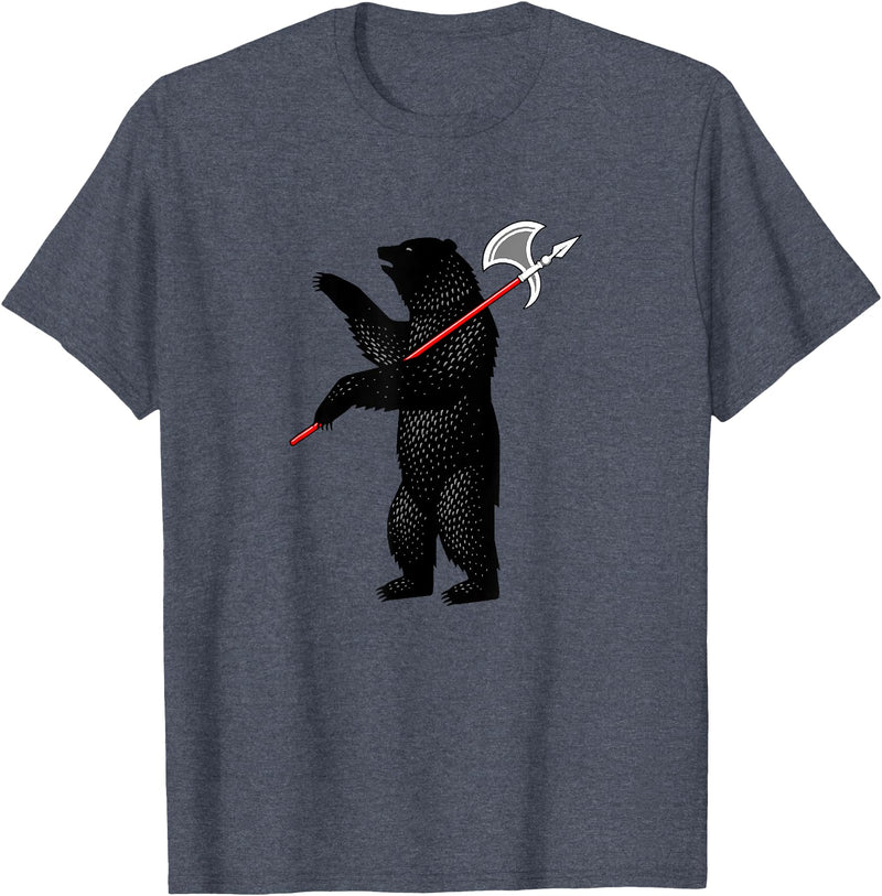 RealCoolShirts AWESOME AXE BEAR - Yaroslavl Russia Flag Halberd Bear Shirt T-Shirt - Heather Blue