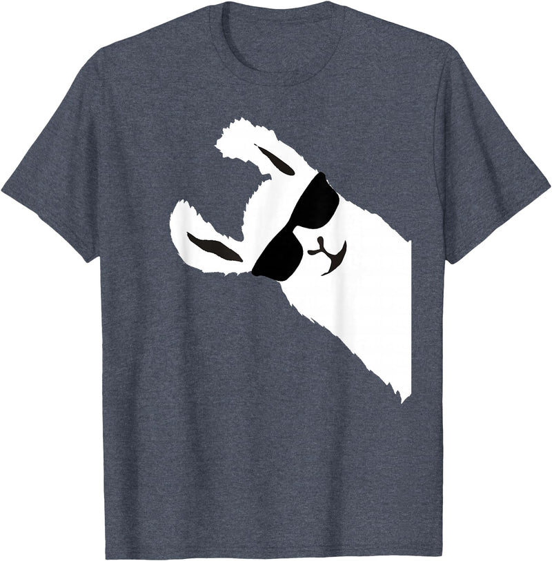 Llama Alpaca gifts for women men girls and boys Funny Llama Alpaca with Sunglasses T-Shirt Small - Heather Blue