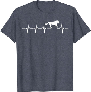 Heartbeat Horse Lover Gifts Women Men Girls Gifts Horse Lover Gifts Heart EKG Heartbeat Pulseline Cardiology T-Shirt - Heather Blue