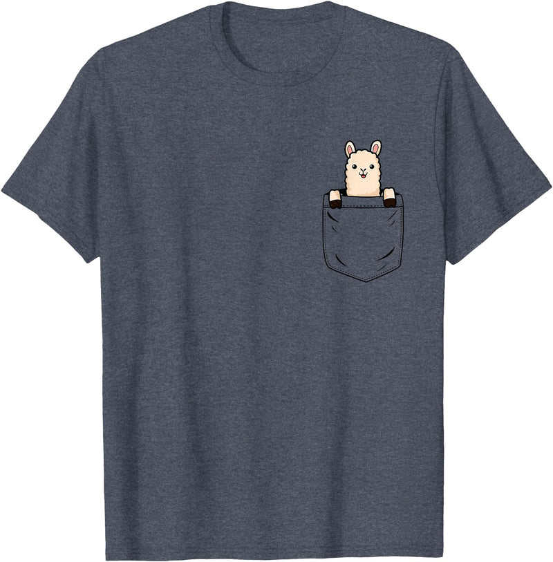 Llama Lover Designs by T&T Llama Lovers Cute Funny Llama in Pocket T-Shirt - Heather Blue