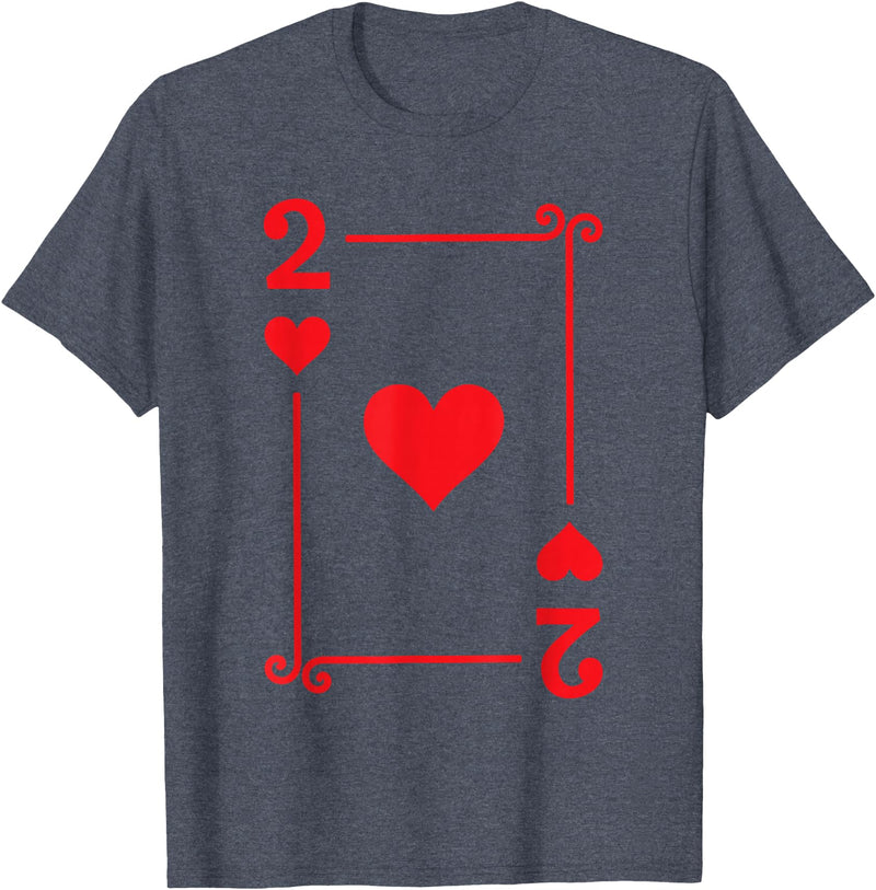 Playing Card Costume Tees - 2 Hearts Card - Two Card T-Shirt - Heather Blue