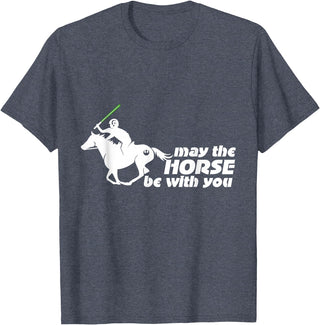 NickerStickers May the Horse Be With You | Equestrian Geek T-Shirt T-Shirt - Heather Blue
