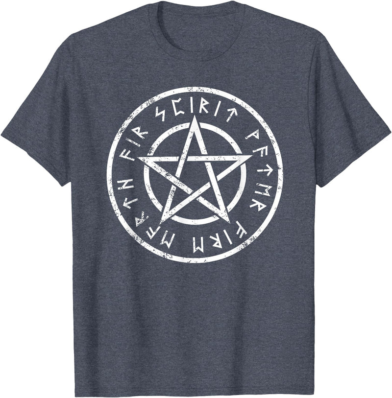 Creepy Halloween Clothing Shop Wiccan Pentagram T-shirt Wicca Five Elements - Heather Blue
