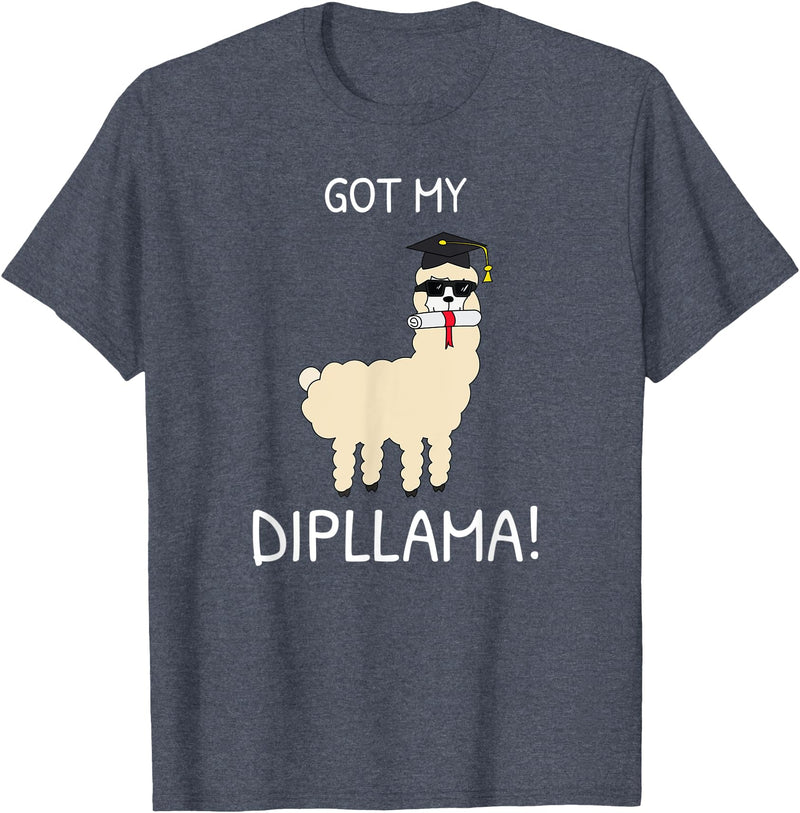 Funny Llama School Graduation Ceremony Got My Dipllama -Students School Graduation Day -Funny Llama T-Shirt - Heather Blue