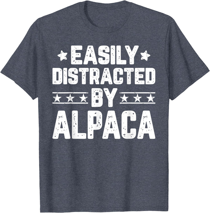 Alpaca Lover Gifts Shirt Easily Distracted By Alpaca - Funny Llama Alpaca Lover T-Shirt - Heather Blue