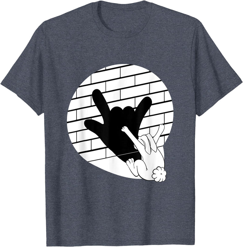 Funny Rabbit Hand Puppet Bunny Shadow T-Shirt in Heather Blue