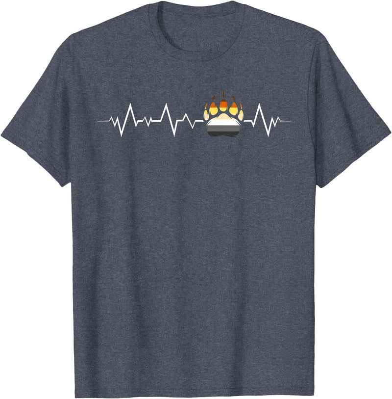 Bear Community Bear Brotherhood Gay Men Gifts Gay Bear Pride Heartbeat Paw Bear Flag Colors T-Shirt - Heather Blue