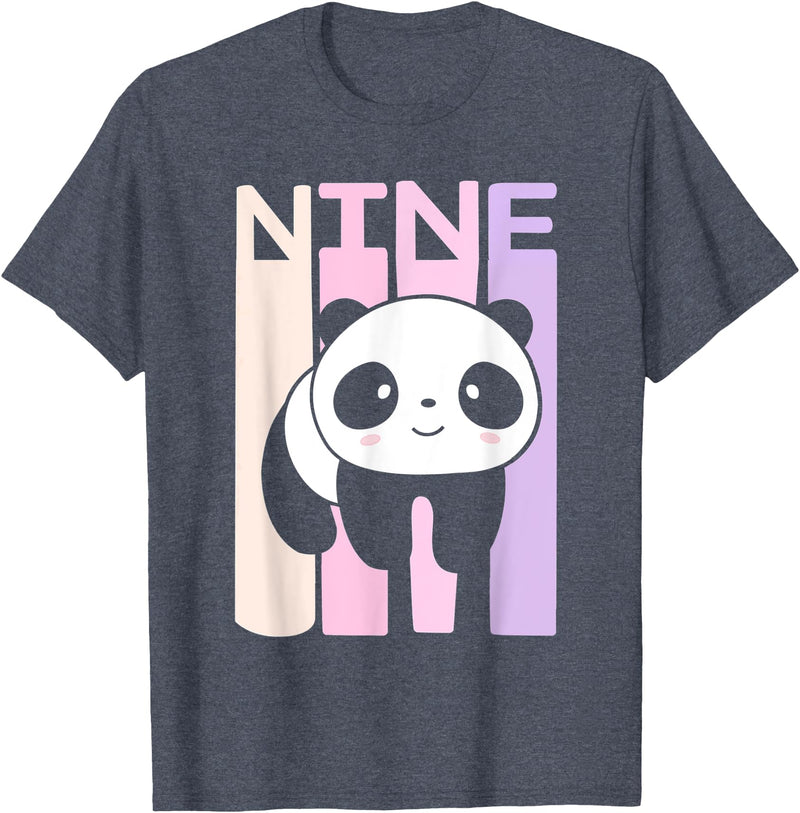 Kids 9 Year Old Cute Panda Bear Birthday Decoration Party T-Shirt - Heather Blue