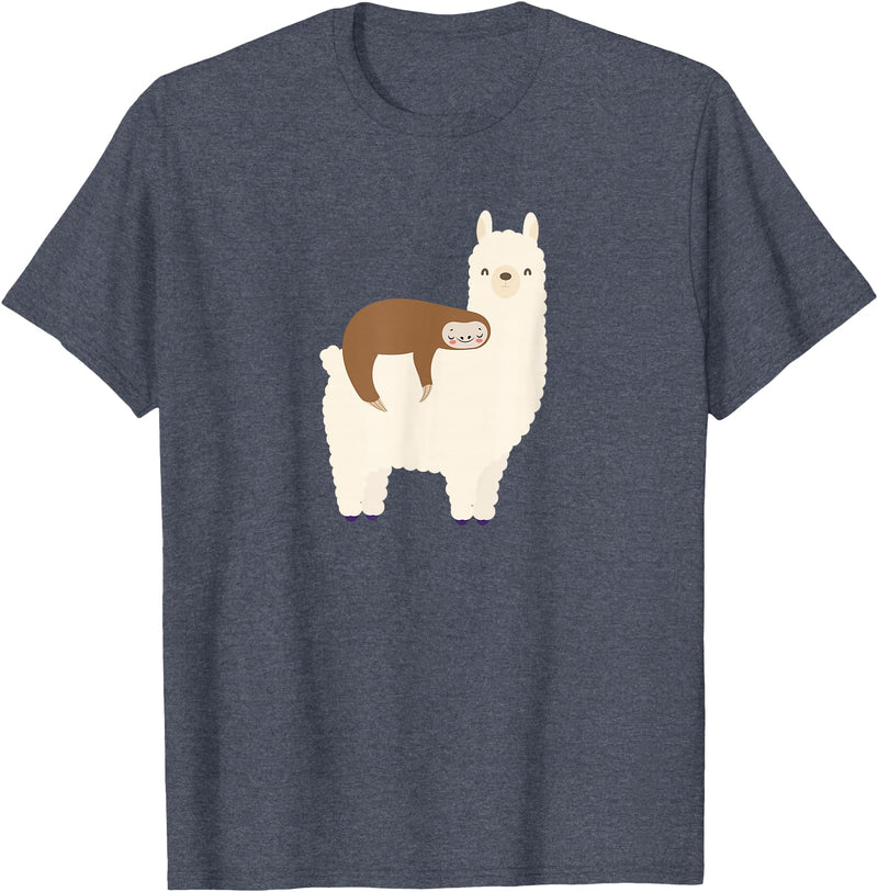 Unique Animal Lover Apparel Decor & Gifts Outlet Sloth Riding Llama Funny Graphic for Women for Girls T-Shirt - Heather Blue