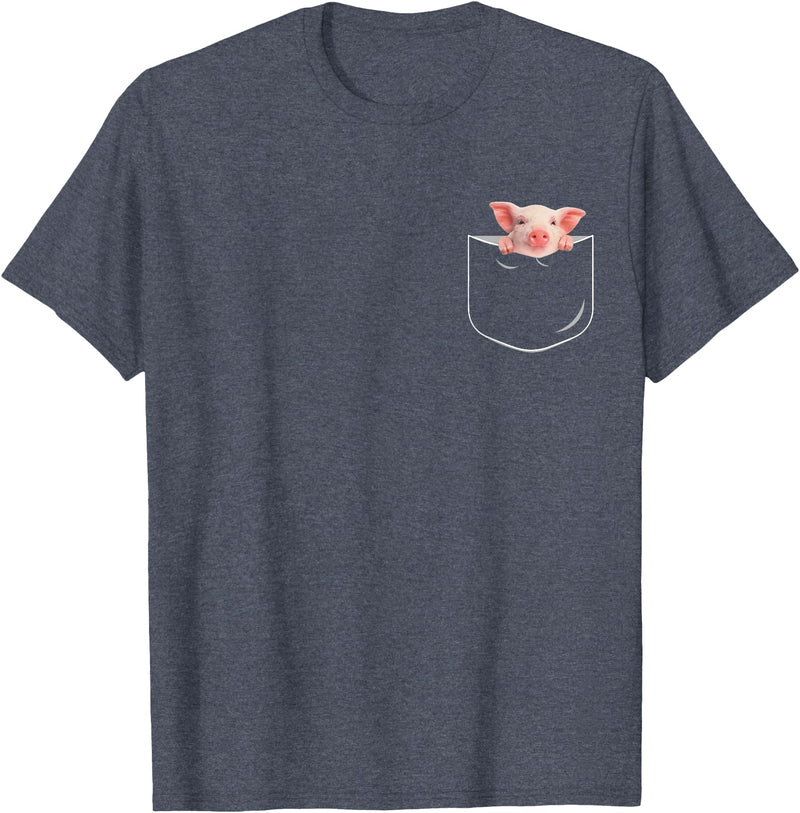 Pocket Pig Funny Pig In Pocket Gift T-Shirt - Unisex-Adults - Black - Small - Short Sleeve - Cotton 100% - Novelty T-Shirt - Heather Blue