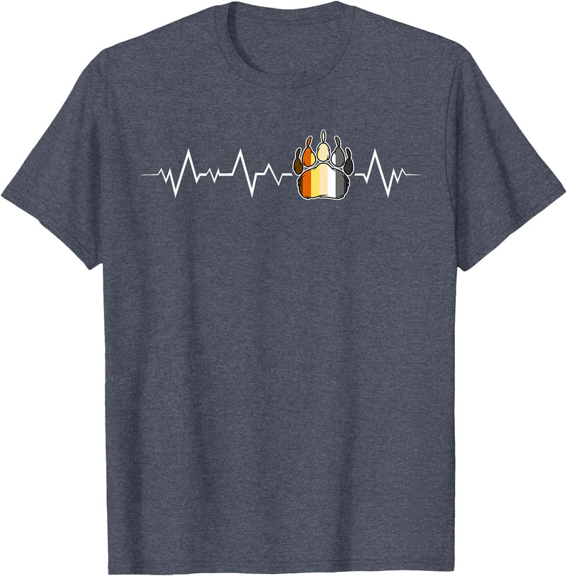 Bear Community Bear Brotherhood Gay Men Gifts Gay Bear Pride Heartbeat Paw Minimal Bear Flag T-Shirt - Heather Blue