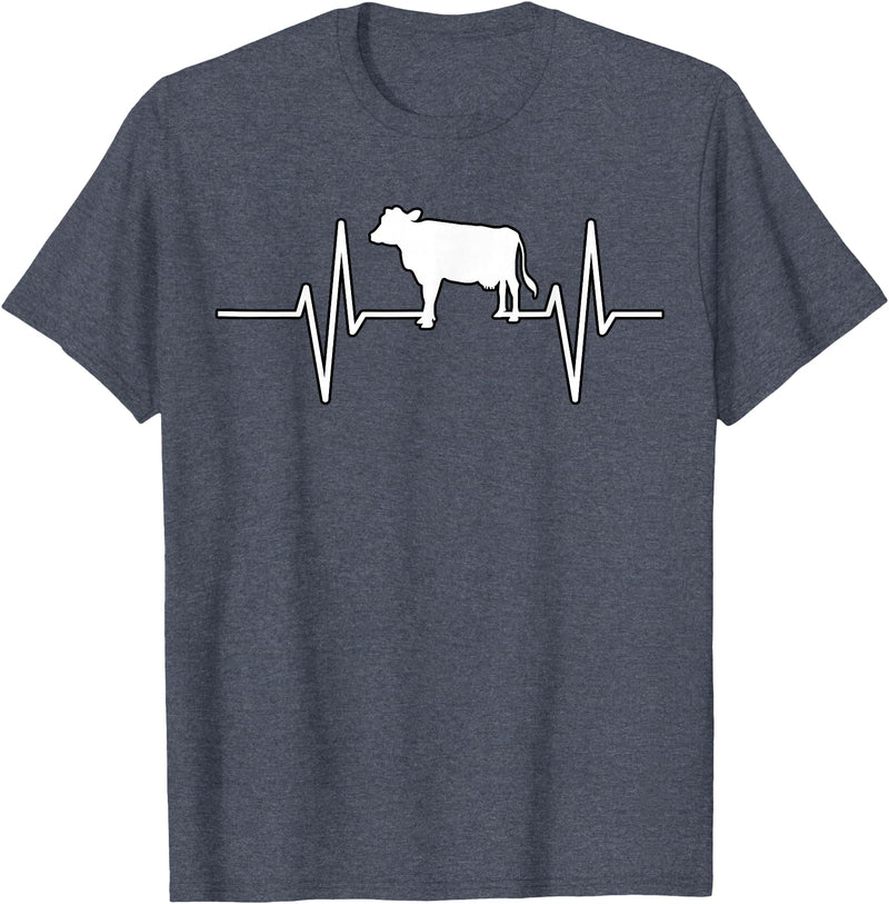 Animal Funny Farmer Farmers Gift Cow Cattle Beef Heartbeat Funny T-Shirt - Heather Blue