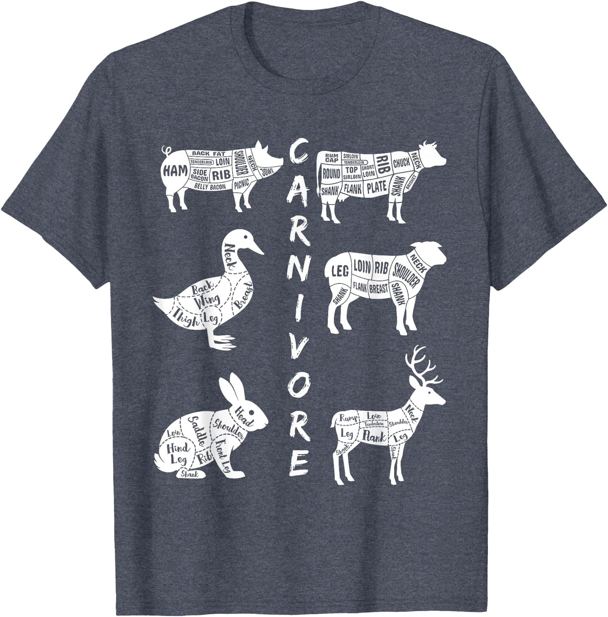The Carnivore Carnivore - Cow Pig Duck Lamb Rabbit Deer T-Shirt - Heather Blue