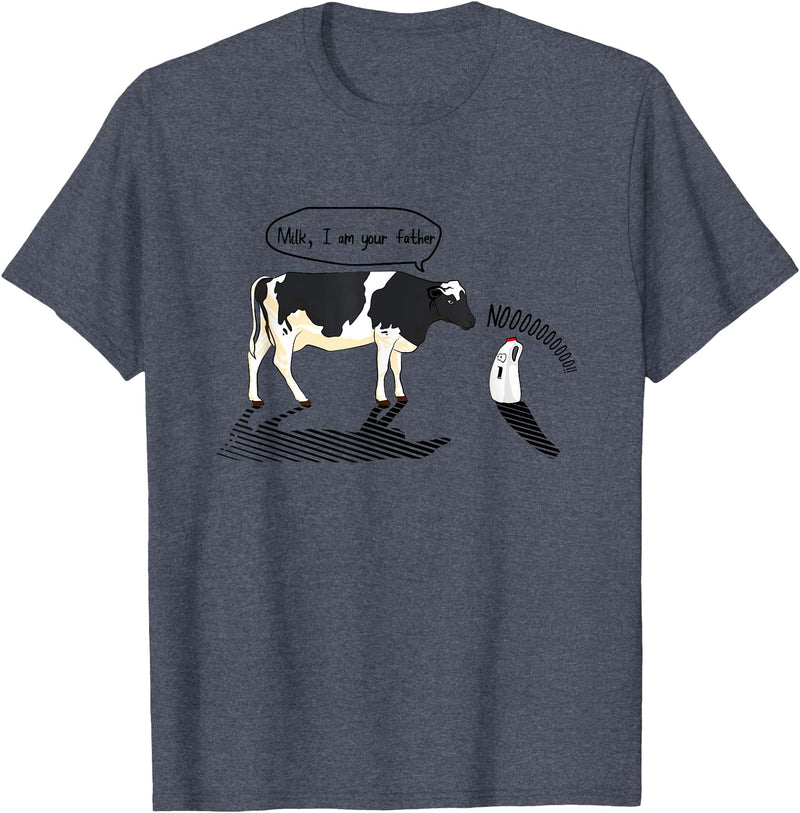 InGENIUS Novelty Cow & Millk Cow and Milk I Am Your Father Funny Parody Cartoon T-Shirt - Heather Blue