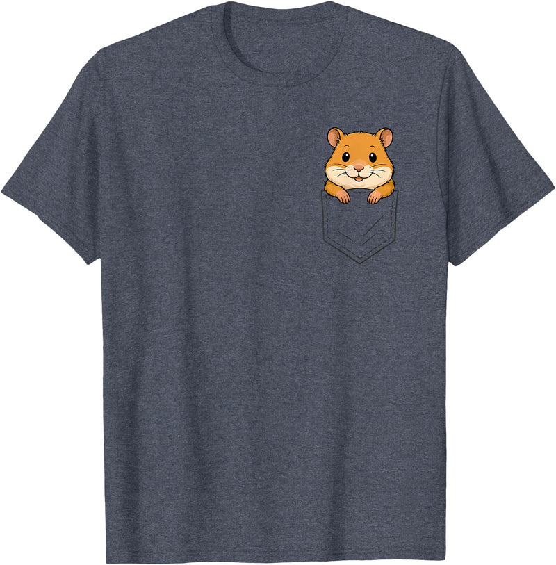 Funny Hamster Peeking in Pocket Animal Lover Men Women Kids T-Shirt - Heather Blue