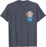Cute Pocket Rabbit Lovers Bunny Mom T-Shirt in Heather Blue
