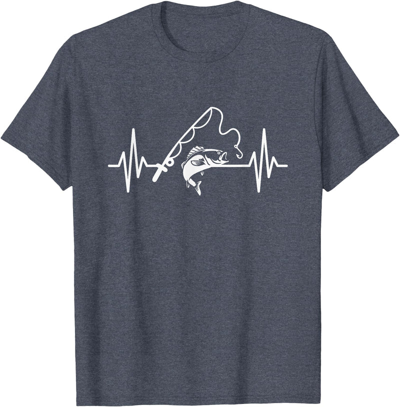 Fisherman Angler Fishing Gifts Angler Heartbeat Fishing Rod Fisherman T-Shirt - Heather Blue