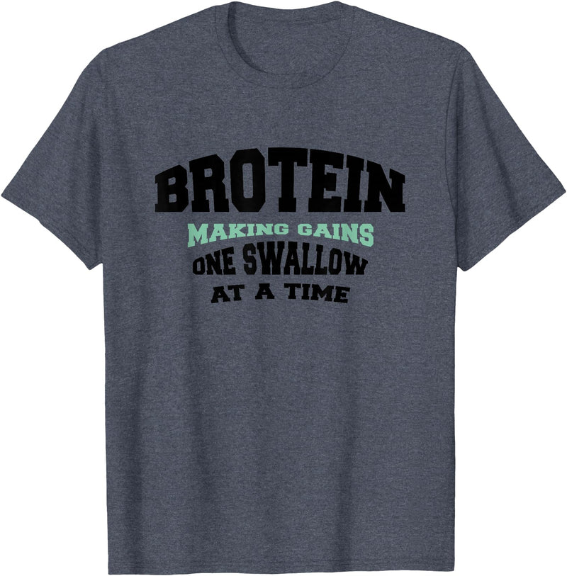 Queer & Gay Body Builder Daddy Bear Muscle Jock Funny Gay Muscle Gym Bro - Protein Shake Brotein T-Shirt - Heather Blue