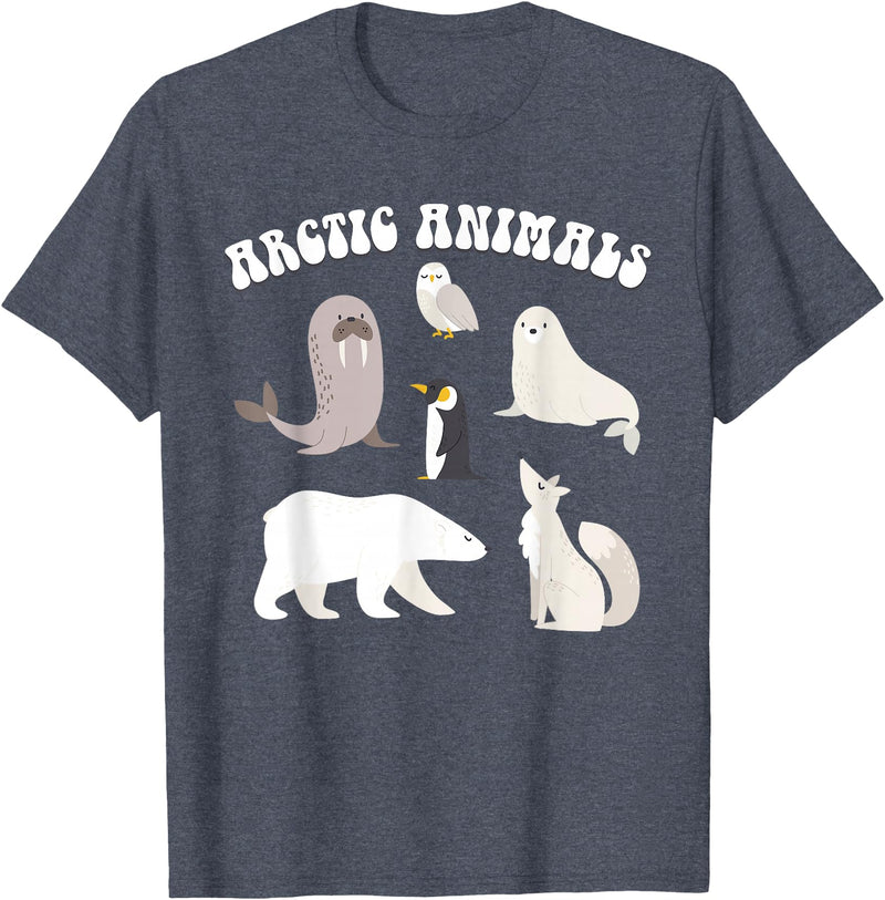 Awesome Arctic Animals for Kids Arctic Animals, Arctic Fox Cute Arctic Polar Bear North Pole T-Shirt - Heather Blue