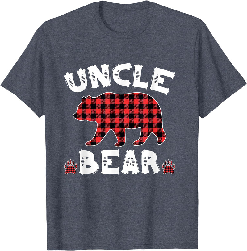 Uncle Bear Buffalo Dark Red Plaid Christmas Pajama Family T-Shirt - Heather Blue