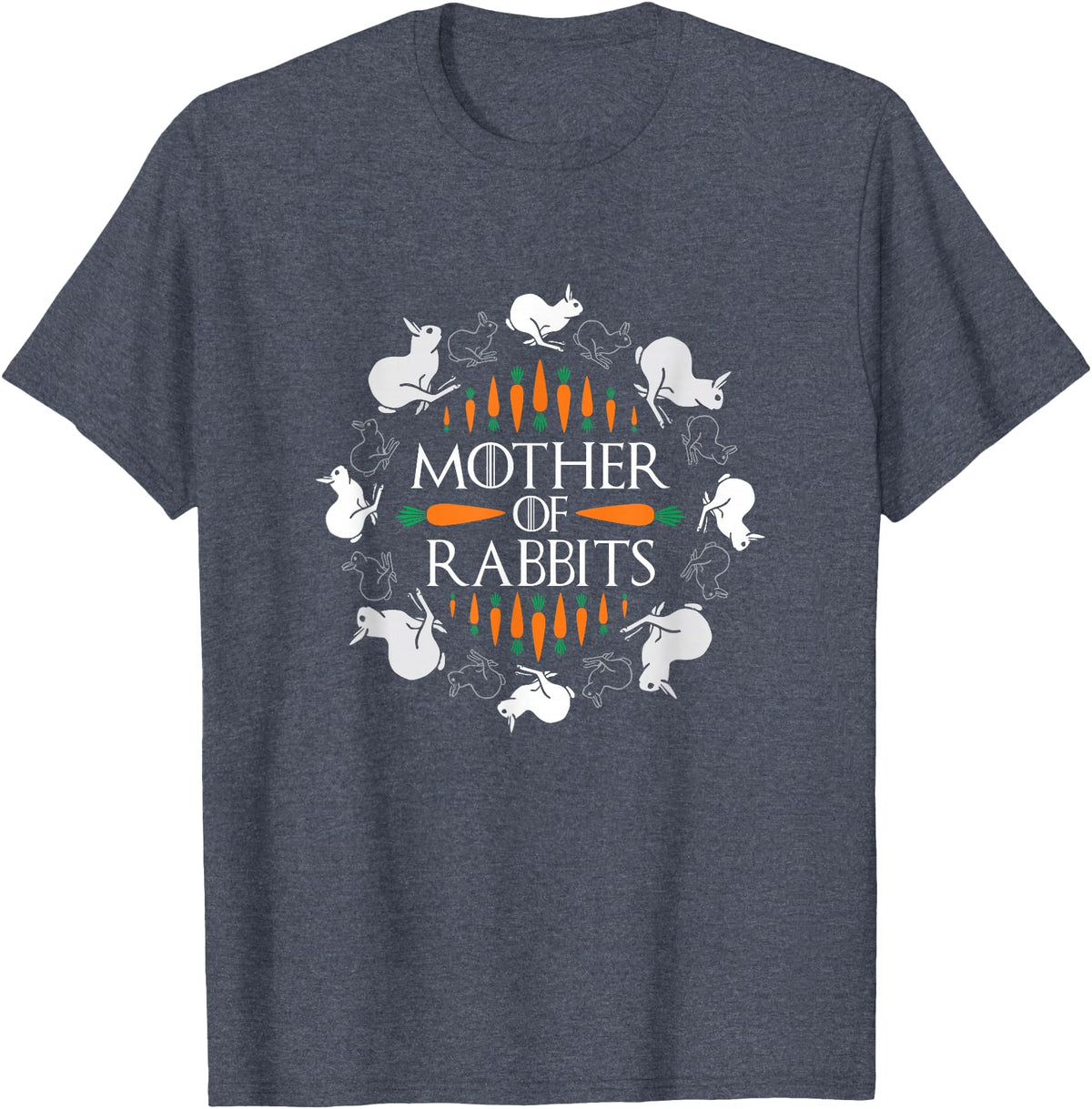 Rabbit Lovers Mother of Rabbits Cute Bunny Graphic T-Shirt in Heather Blue