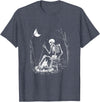RetroPop Vintage Gear Camping Skeleton Bones Halloween Forest Campfire Graphic T-Shirt - Heather Blue