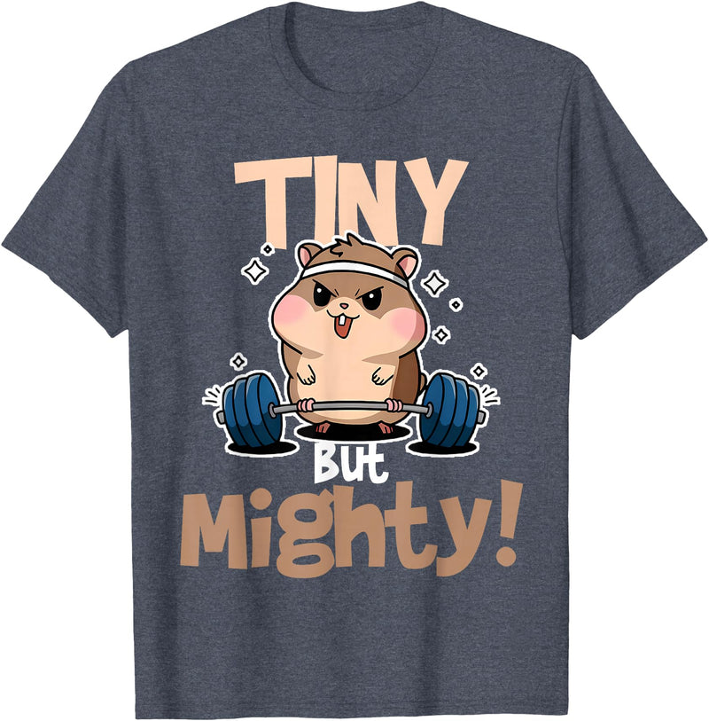 Weightlifting Hamster Tiny but Mighty! T-Shirt - Heather Blue
