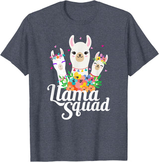Llamas and Alpaca Gifts Llama Squad Funny Cute Llama Matching T-Shirt - Heather Blue