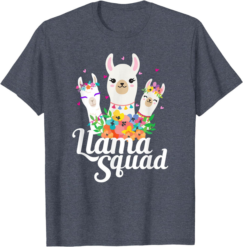 Llamas and Alpaca Gifts Llama Squad Funny Cute Llama Matching T-Shirt - Heather Blue