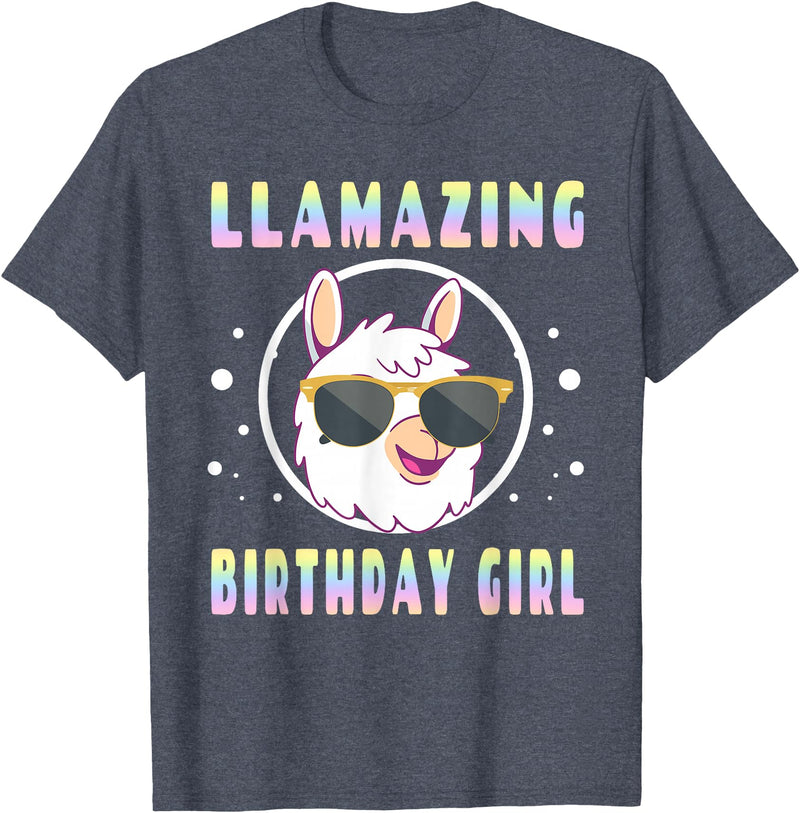 LLama Squad Shirts and Gifts Llama Birthday Girl Party Outfit Amazing Pun Fun Rainbow T-Shirt - Heather Blue