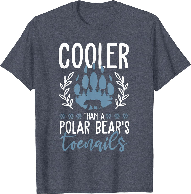 Polar Bear Apparel and Gifts Funny Polar Bear Quote - Cooler Than A Polar Bear's Toenails T-Shirt - Heather Blue