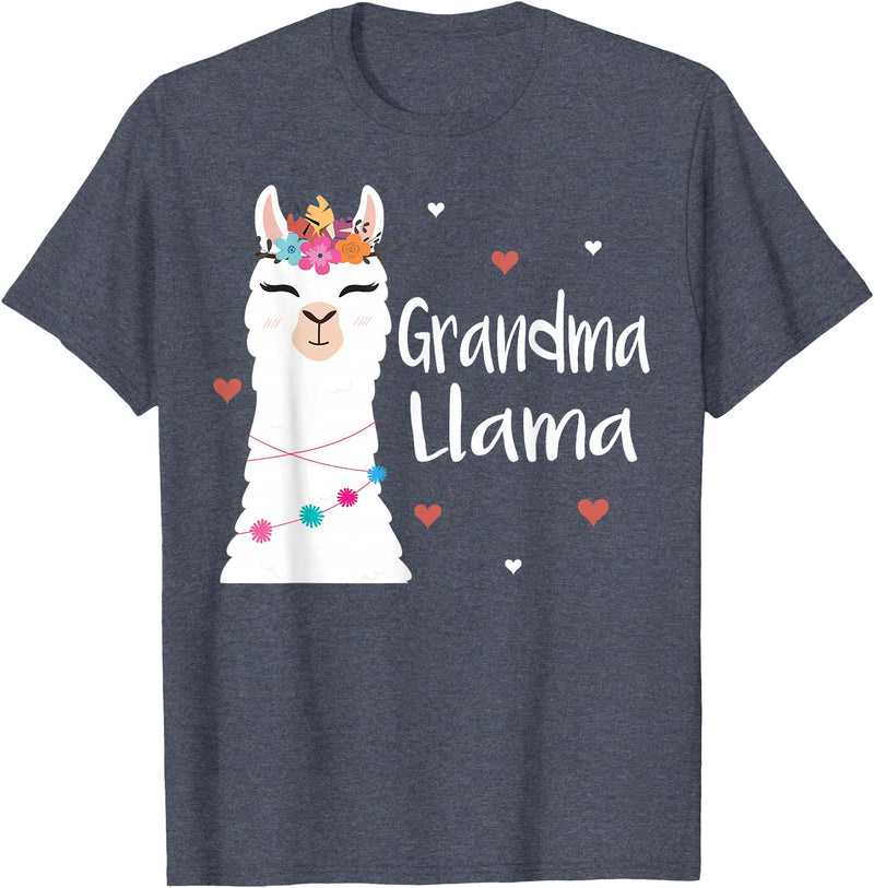 Me & Mommy Llama Co. Grandma Llama Cute Llamas Lover Best Grandmother Ever T-Shirt - Heather Blue