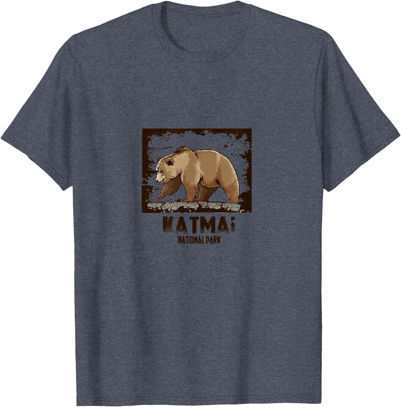 National Parks Nature Lovers Camping Apparel Katmai National Park Bear T-Shirt - Heather Blue