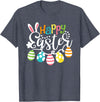 Happy Easter Bunny Rabbit Face Funny Easter Day Women Girls T-Shirt (Black) in Heather Blue