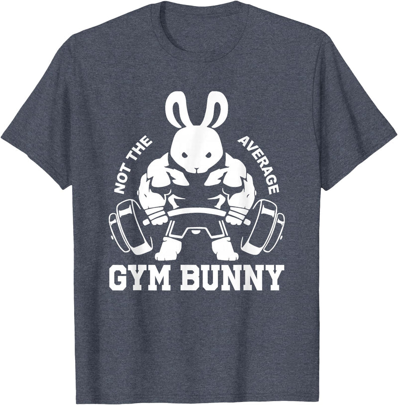 Easter Day Gym Bunny Rabbit Weightlifting Deadlift Fitness T-Shirt in Heather Blue