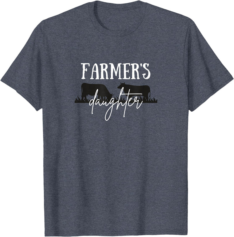 Wild Echo Designs Farmer's Daughter, Farm Life, Cattle Farm, Cute Cow T-Shirt - Heather Blue
