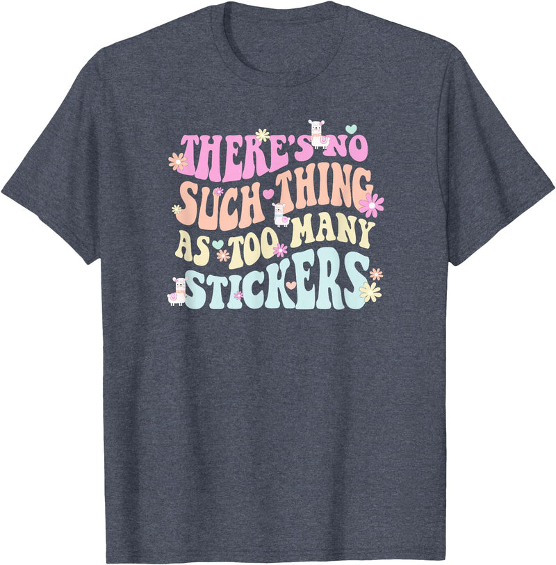 Imagine Dayton Tees There's no such thing as too many stickers llama T-Shirt - Heather Blue
