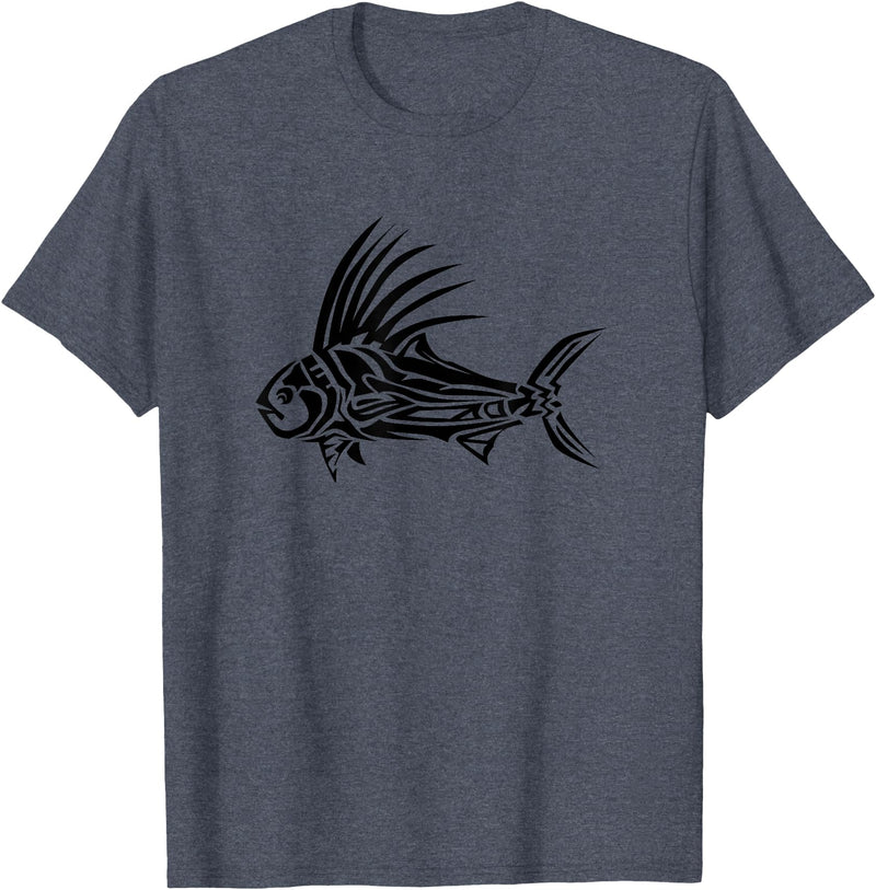 Fishing Tee Shirts & Fisherman Gifts Roosterfish Shirt - Cool Rooster Fish Tribal Design T-Shirt T-Shirt - Heather Blue