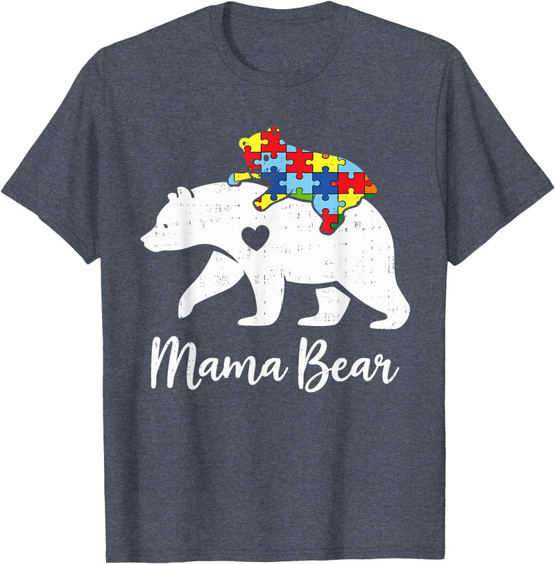 Autism Awareness shirts for Men Women Boys Kids Mama Mom Bear Puzzle Autism Awareness Mother Autistic Womens T-Shirt - Heather Blue