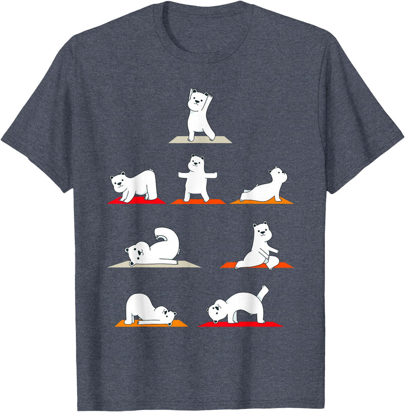 Cute Polar Bear Yoga Coach Women Girls Polar Bear Yoga Poses Streching Polar Bears Meditation T-Shirt - Heather Blue
