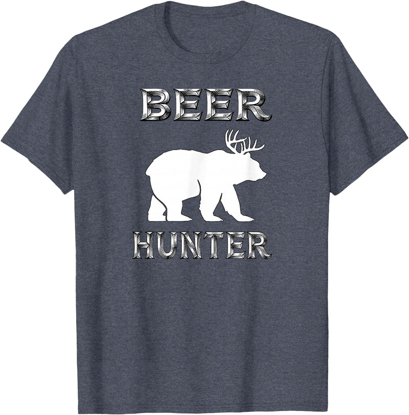 funny Beer Hunter shirt Funny Bear Deer BEER Hunting Tee Shirt T-Shirt - Heather Blue