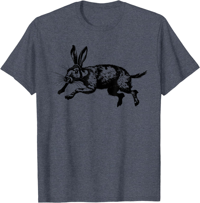 Jackrabbit Bunny Rabbit Hare Minimalist Animal Drawing T-Shirt in Heather Blue
