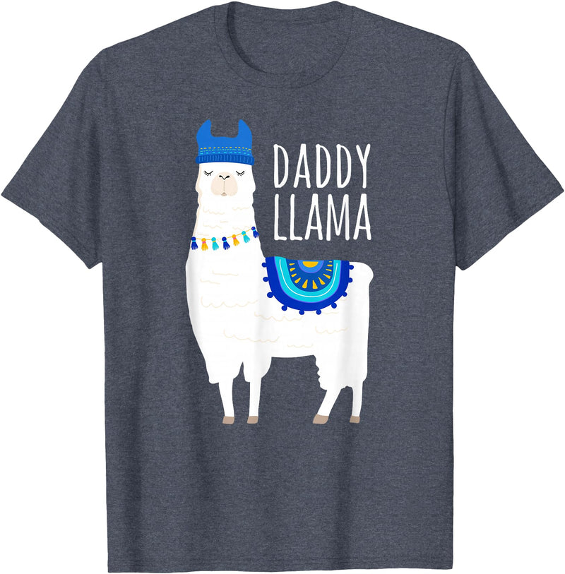 Mama Llama Lover Gifts by Memme Daddy Llama Gift Shirt for Men, Dad T-Shirt - Heather Blue