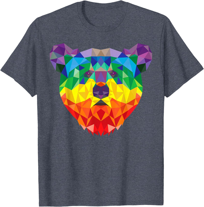 Bear Gay Pride Novelty by Ryan Co. Geometric Bear LGBT Rainbow Flag Gay Pride Men Women T-Shirt - Heather Blue