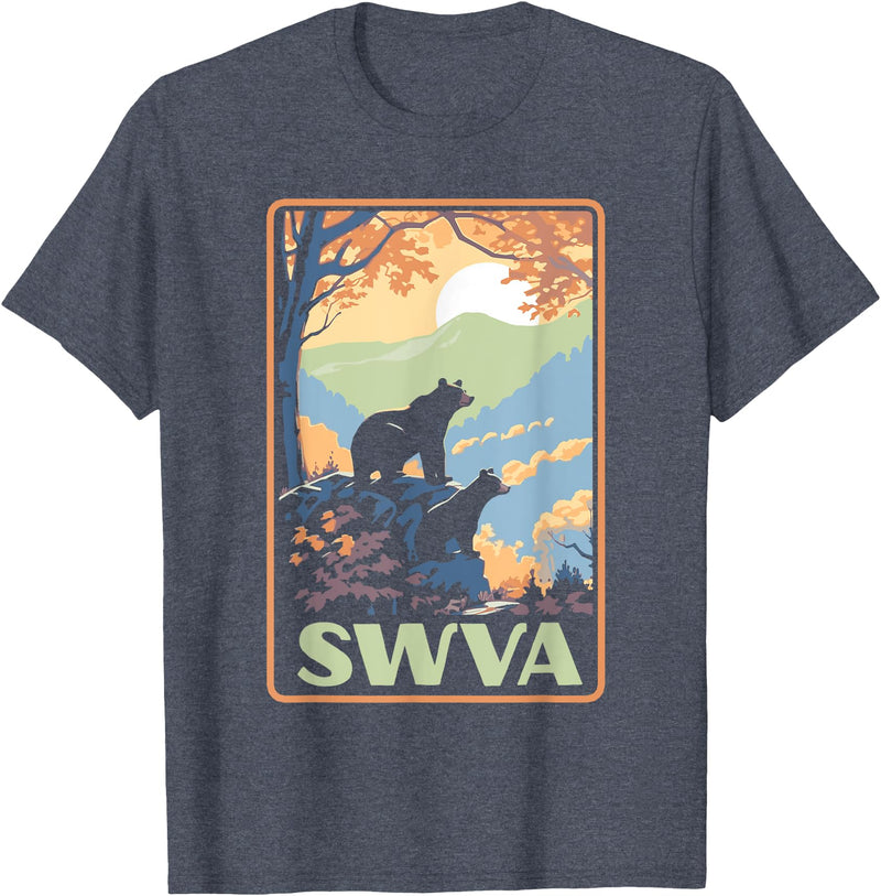 Giant Step Design Co. SWVA Southwest Virginia Black Bears Vintage Parks Poster T-Shirt - Heather Blue